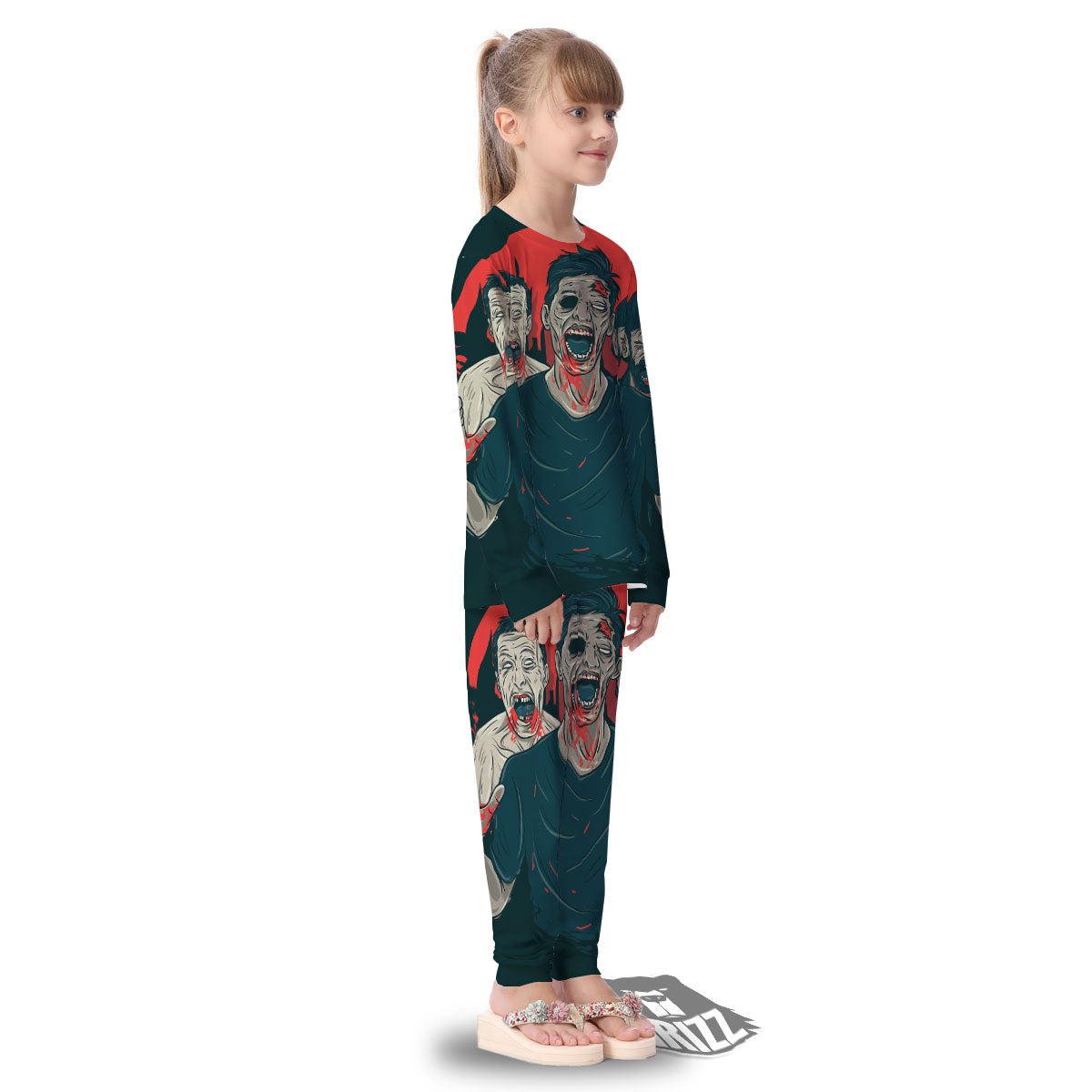 Zombie Crowd Halloween Print Kid's Pajamas-grizzshop