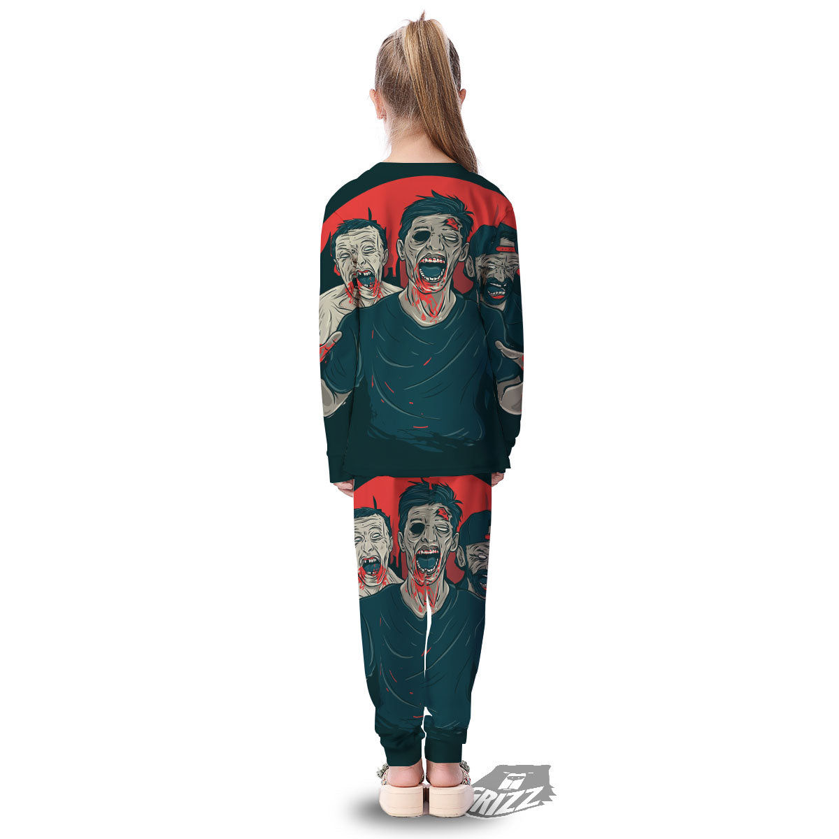 Zombie Crowd Halloween Print Kid's Pajamas-grizzshop