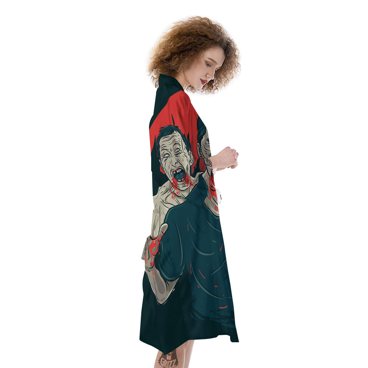 Zombie Crowd Halloween Print Kimono-grizzshop