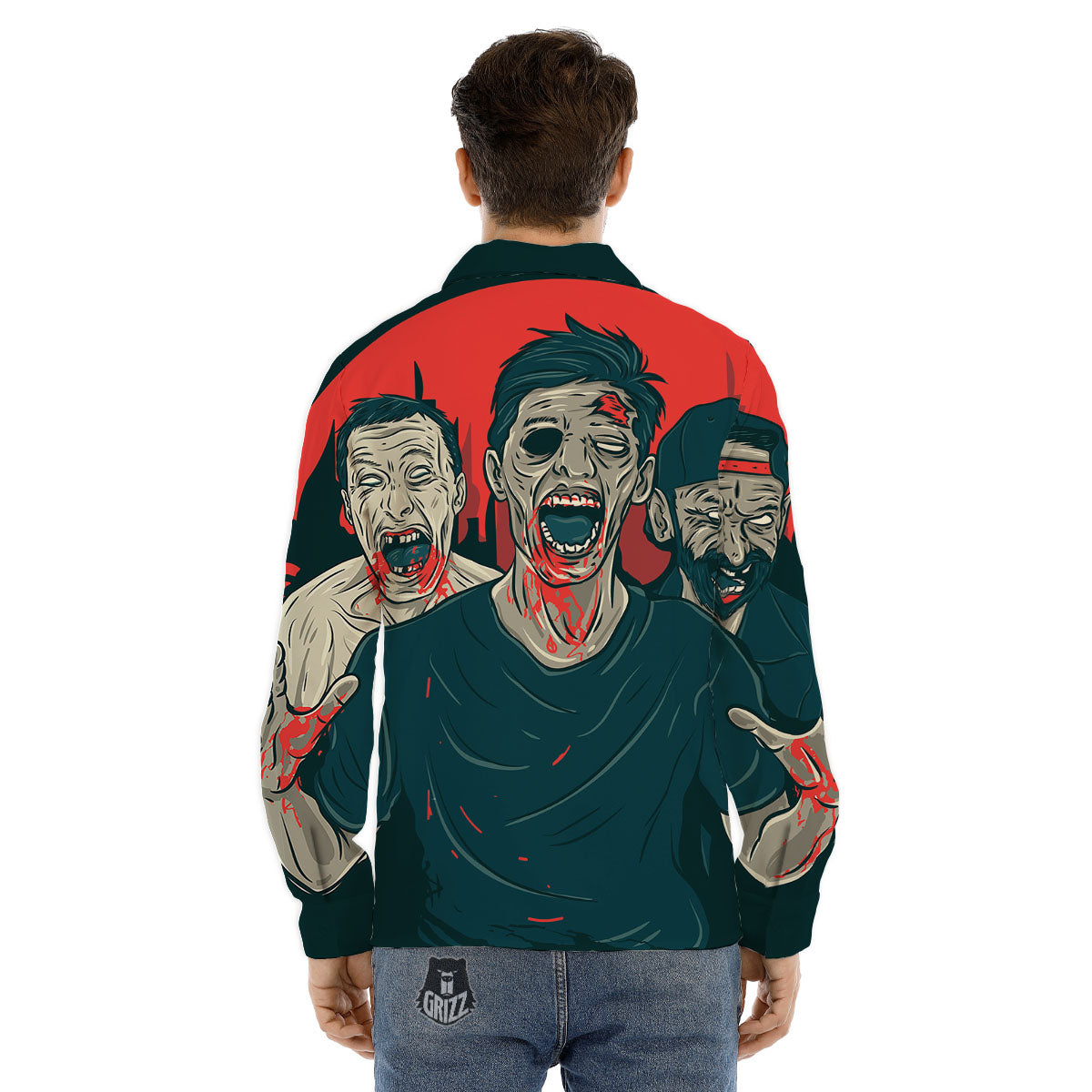 Zombie Crowd Halloween Print Men's Dress Shirts-grizzshop