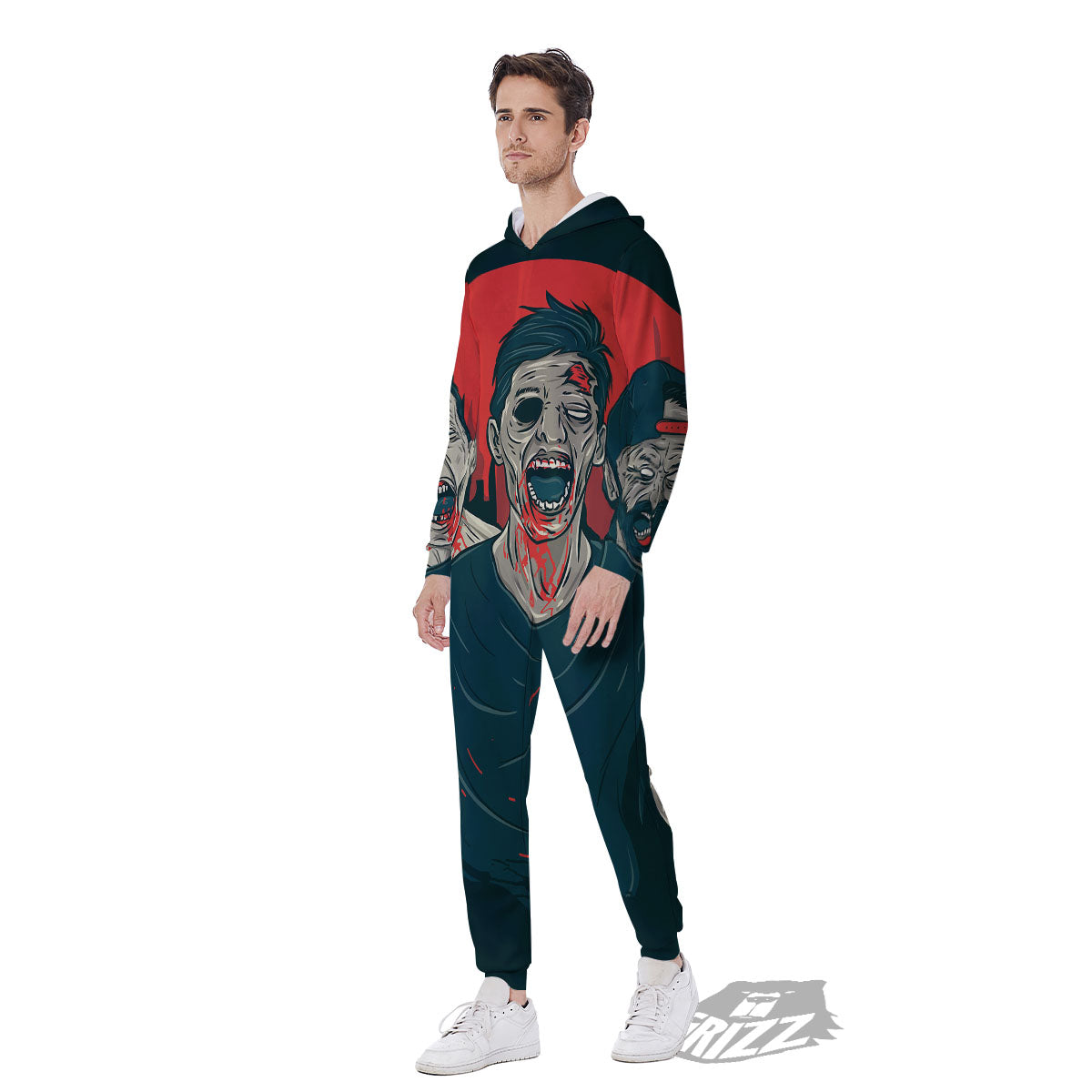 Zombie Crowd Halloween Print Men's Jumpsuit-grizzshop