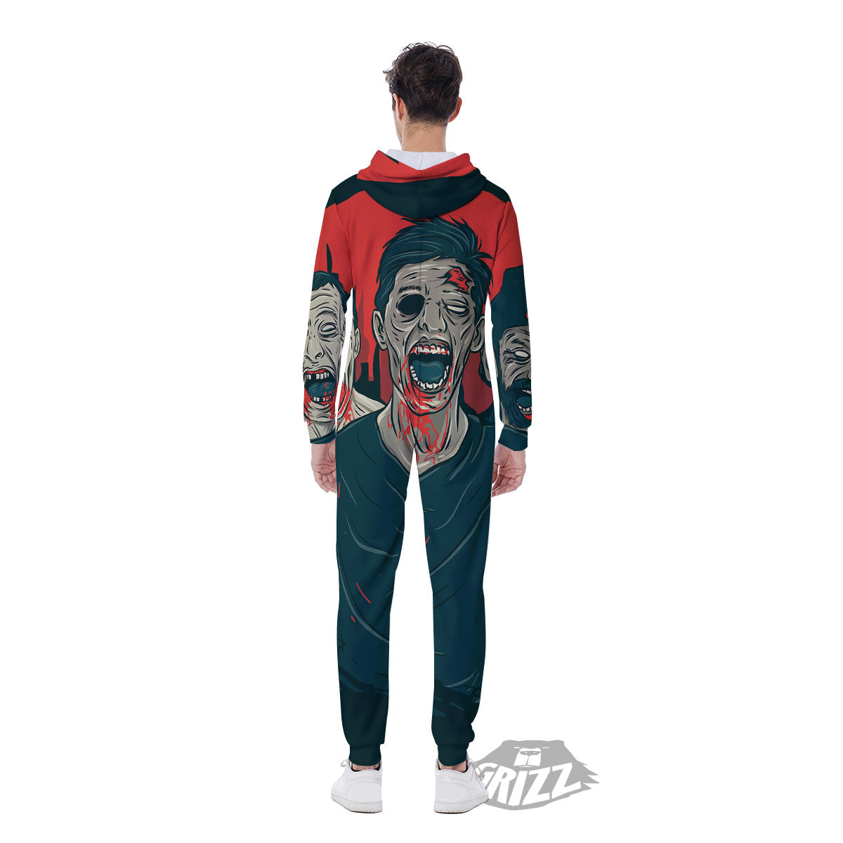 Zombie Crowd Halloween Print Men's Jumpsuit-grizzshop