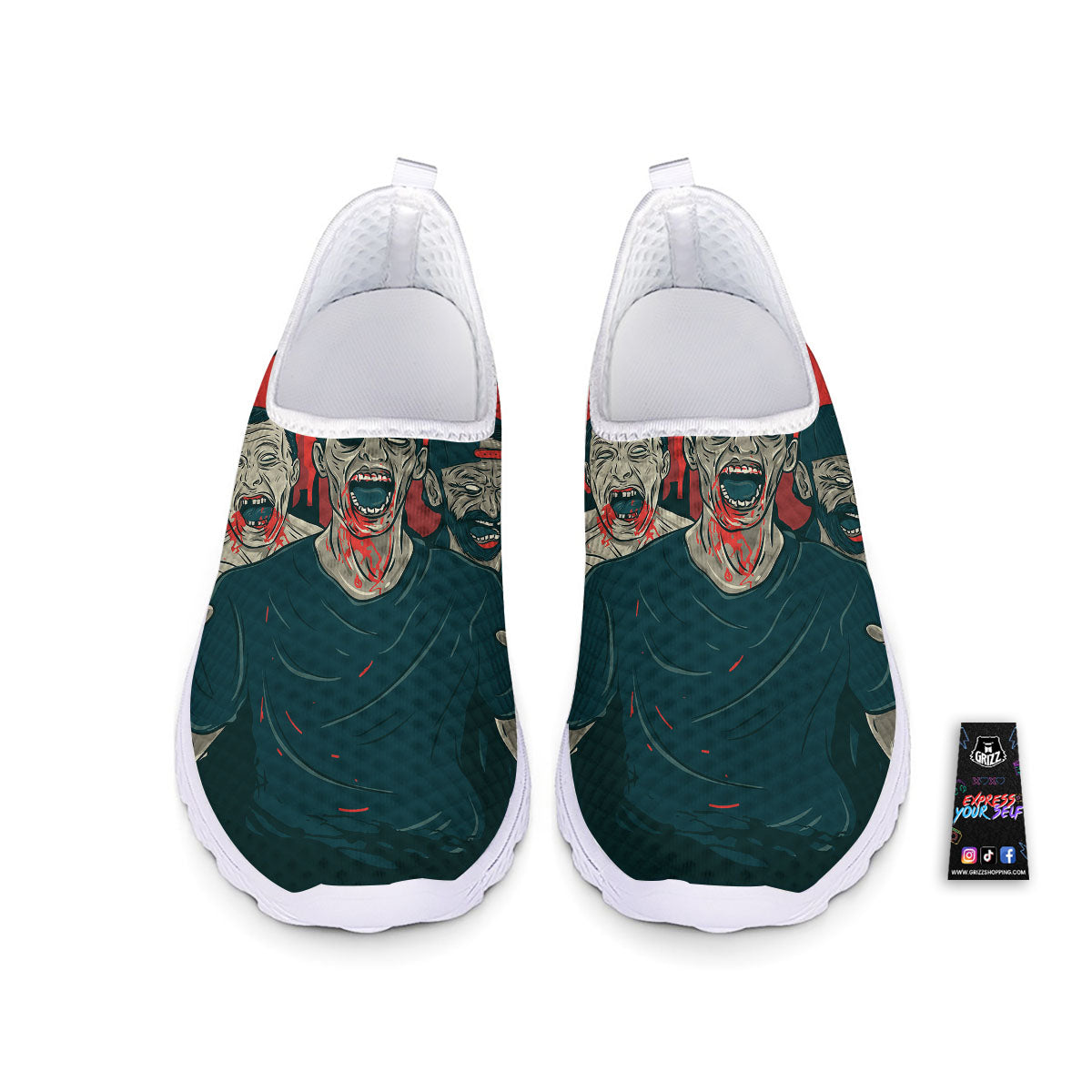 Zombie Crowd Halloween Print Nurse Shoes-grizzshop