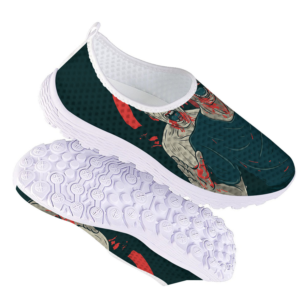 Zombie Crowd Halloween Print Nurse Shoes-grizzshop
