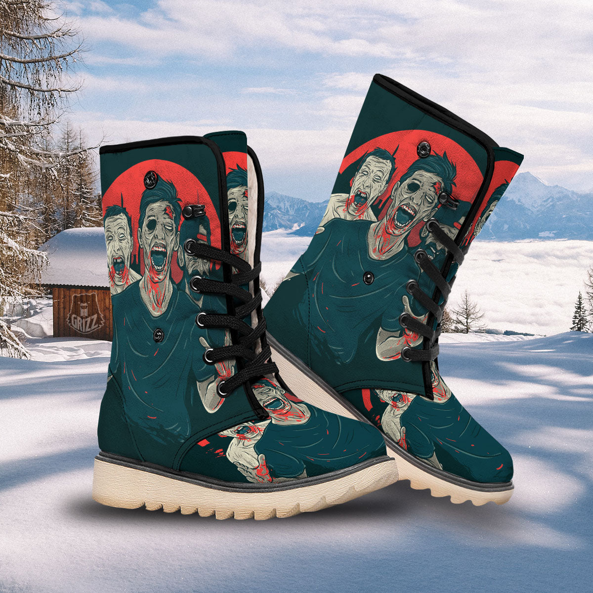Zombie Crowd Halloween Print Snow Boots-grizzshop