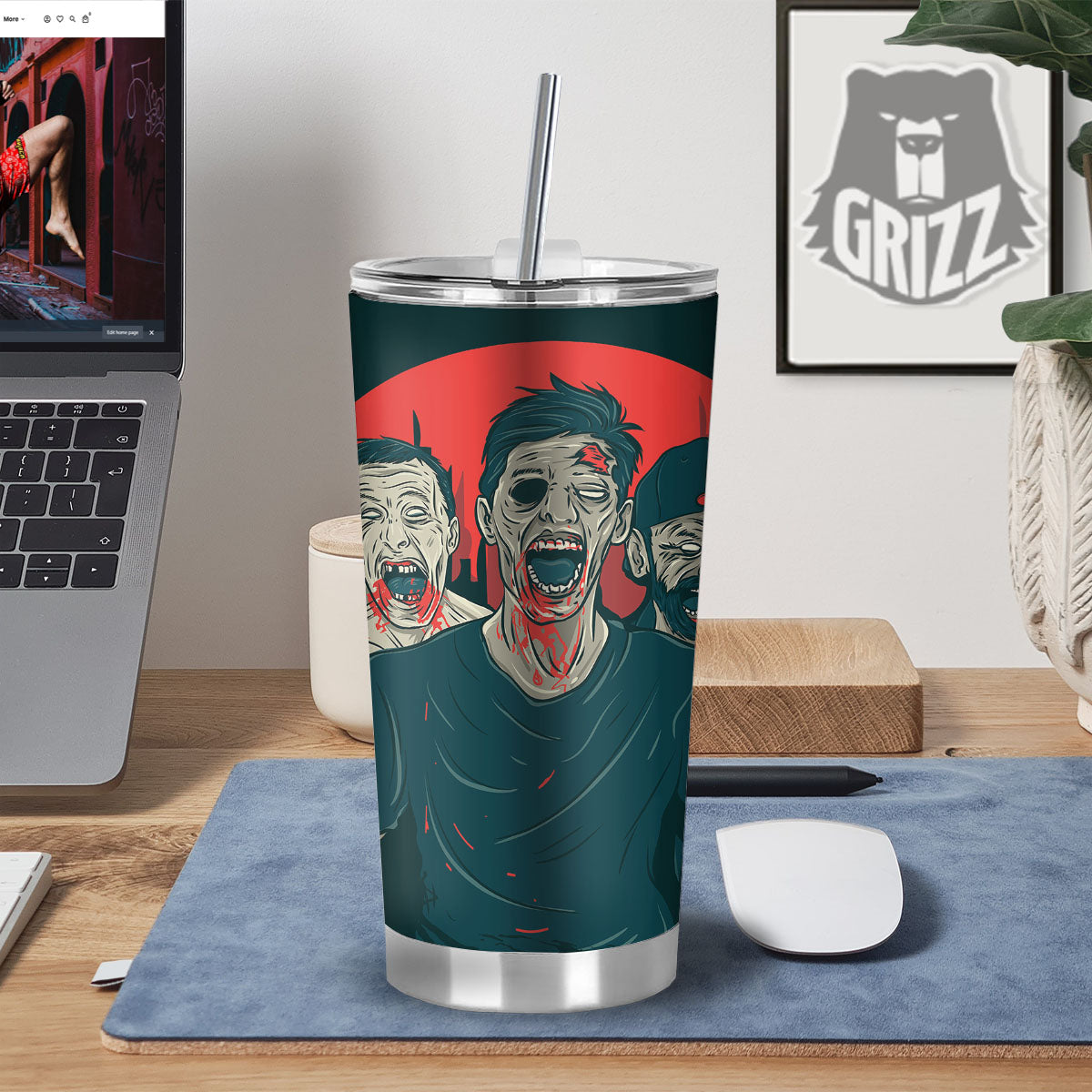 Zombie Crowd Halloween Print Tumbler-grizzshop