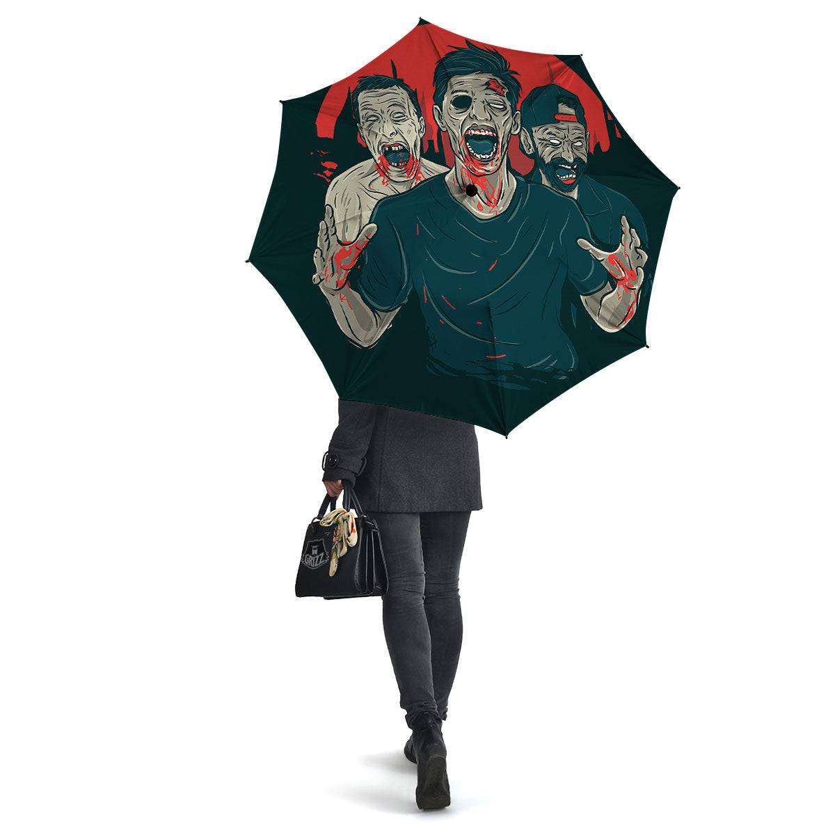 Zombie Crowd Halloween Print Umbrella-grizzshop