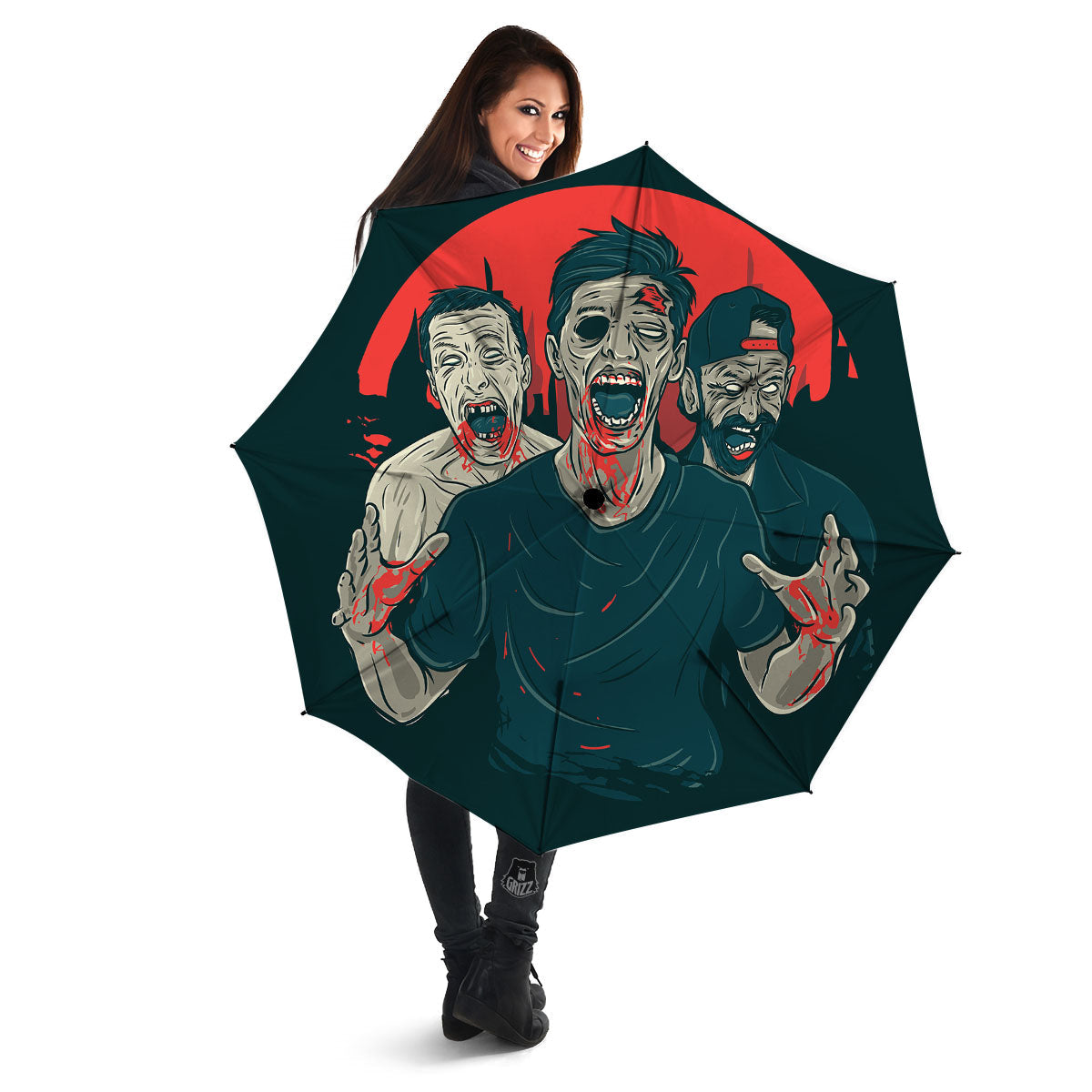 Zombie Crowd Halloween Print Umbrella-grizzshop