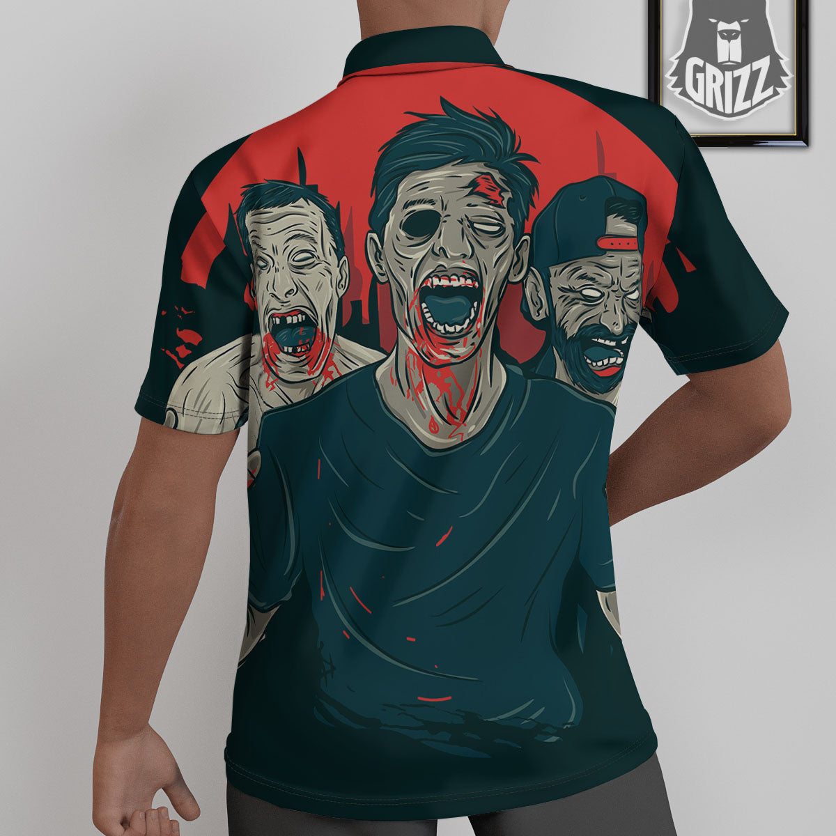 Zombie Crowd Halloween Print Untucked Shirts-grizzshop