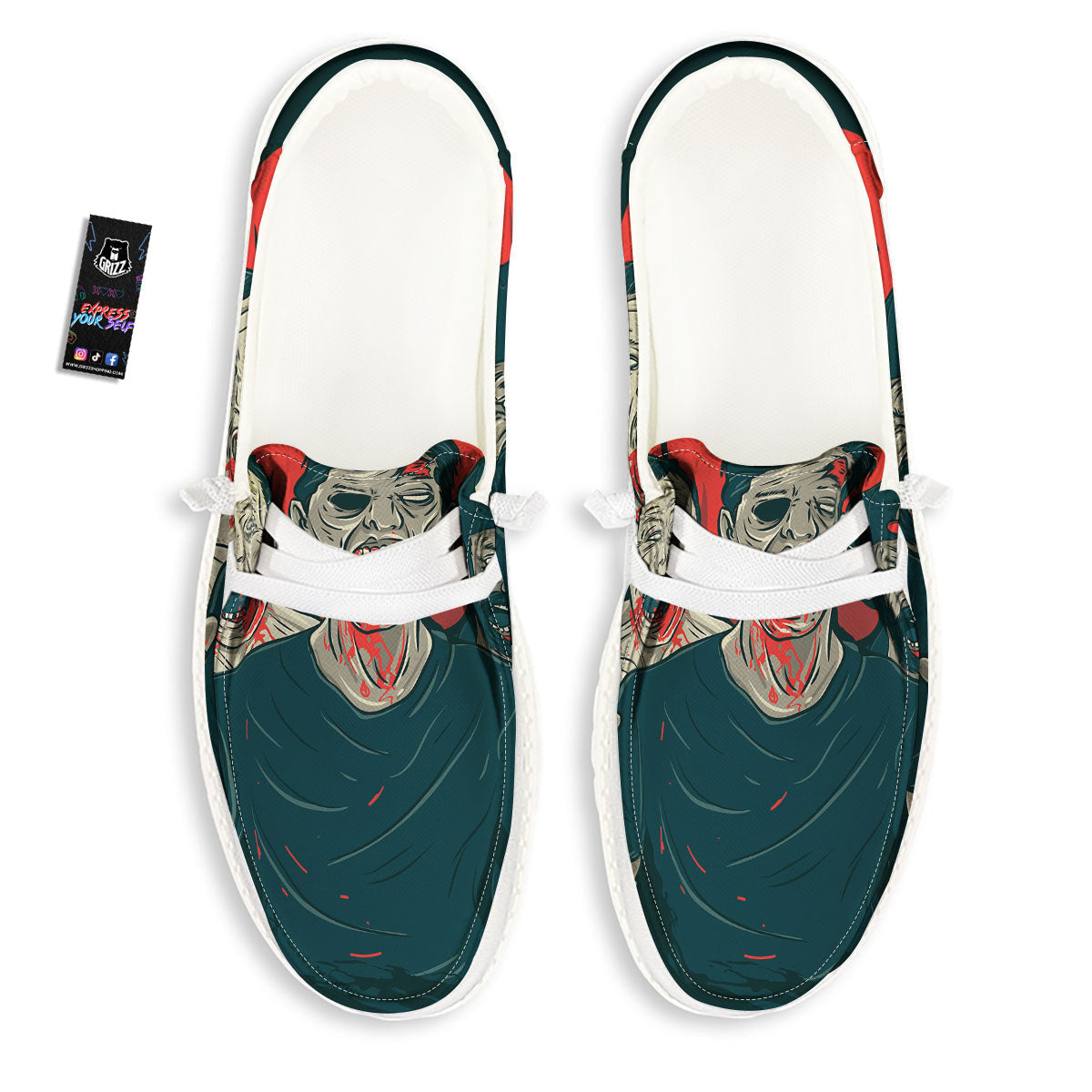 Zombie Crowd Halloween Print White Loafers-grizzshop