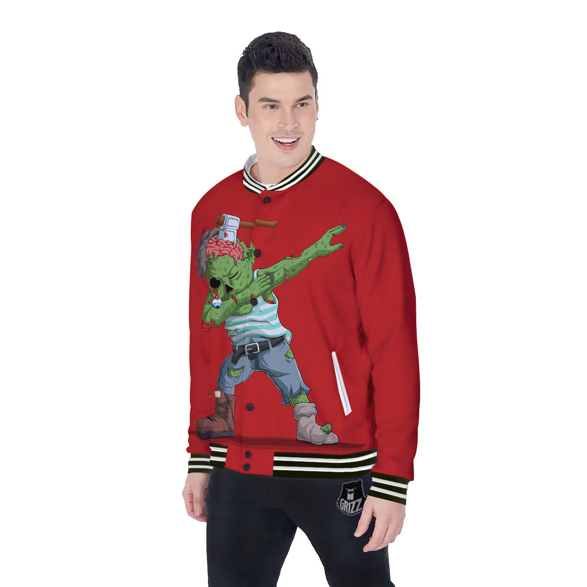 Zombie Dap Print Baseball Jacket-grizzshop