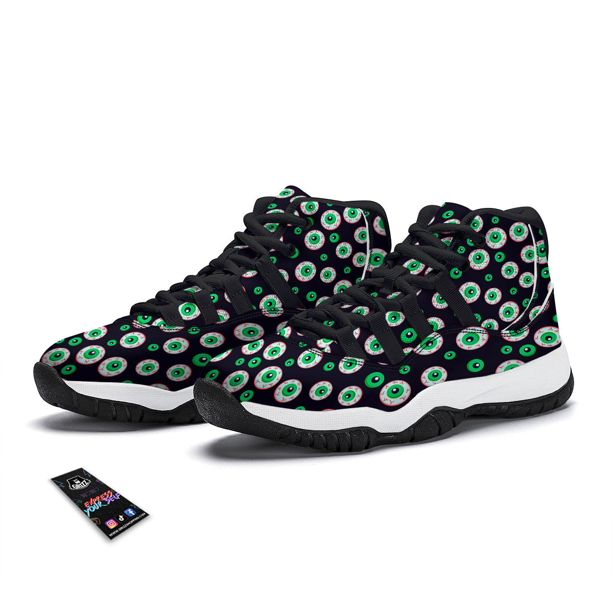 Zombie Eyeball Print Pattern Black Bball Shoes-grizzshop