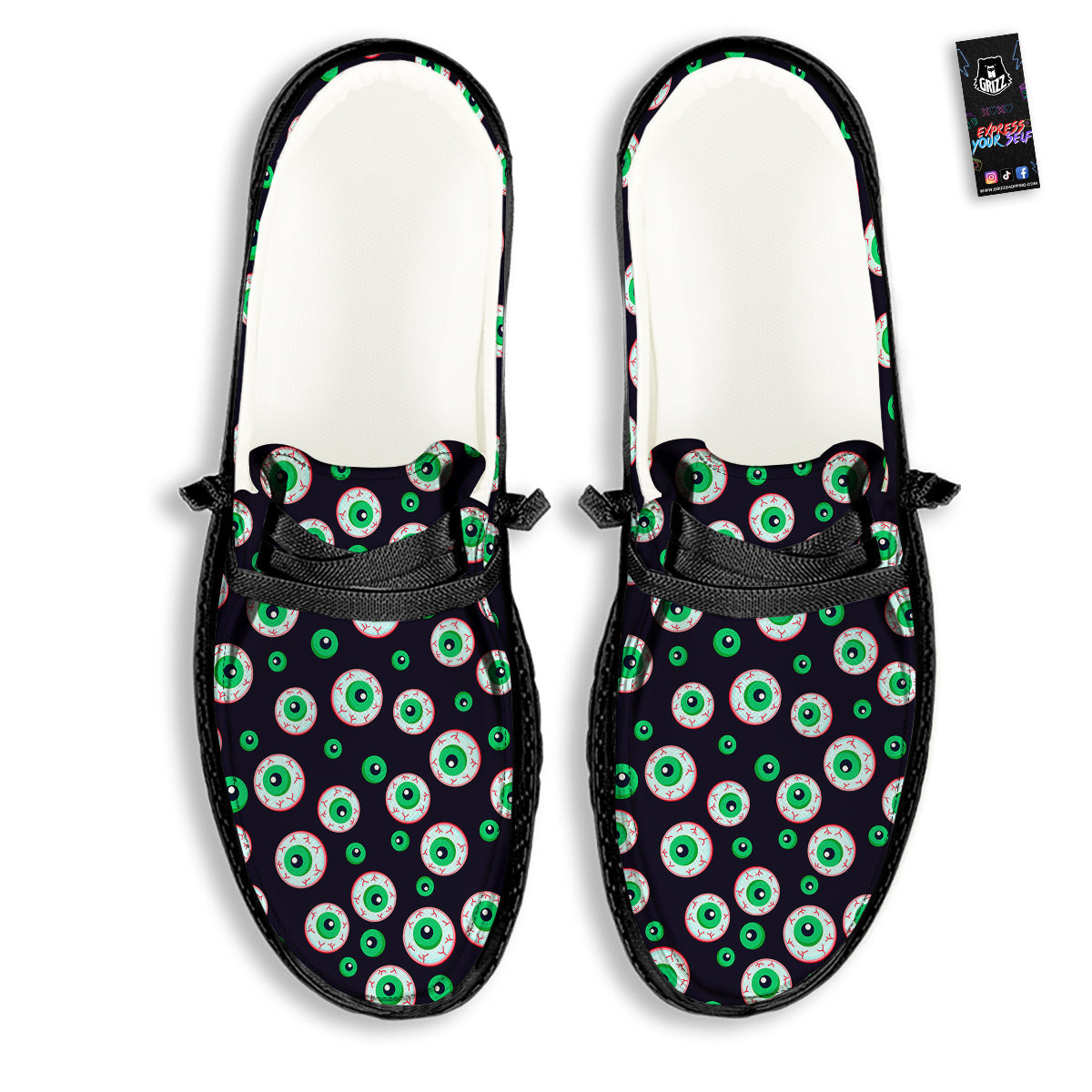 Zombie Eyeball Print Pattern Black Loafers-grizzshop