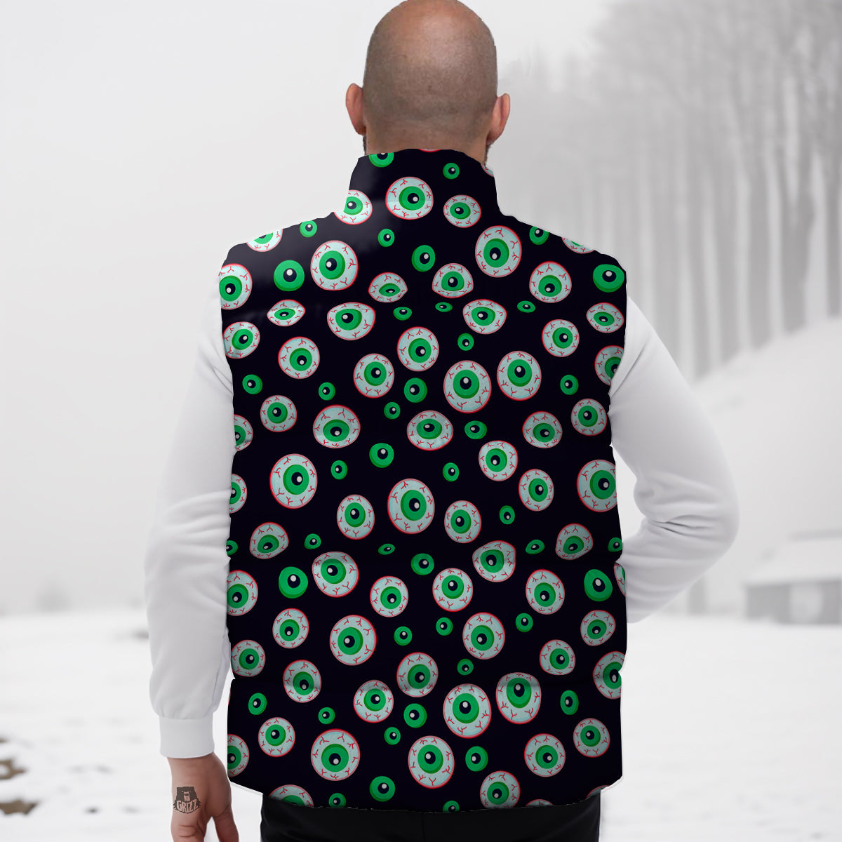 Zombie Eyeball Print Pattern Down Vest-grizzshop