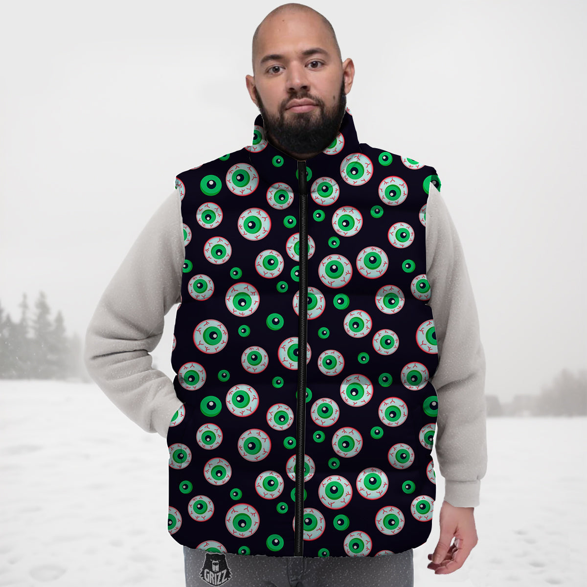 Zombie Eyeball Print Pattern Down Vest-grizzshop