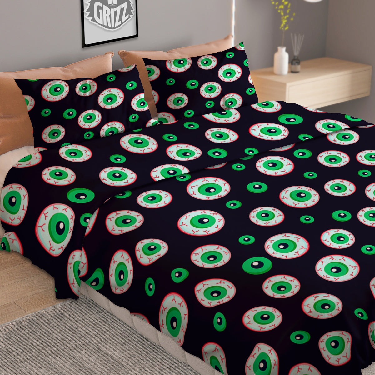 Zombie Eyeball Print Pattern Duvet Cover Bedding Set