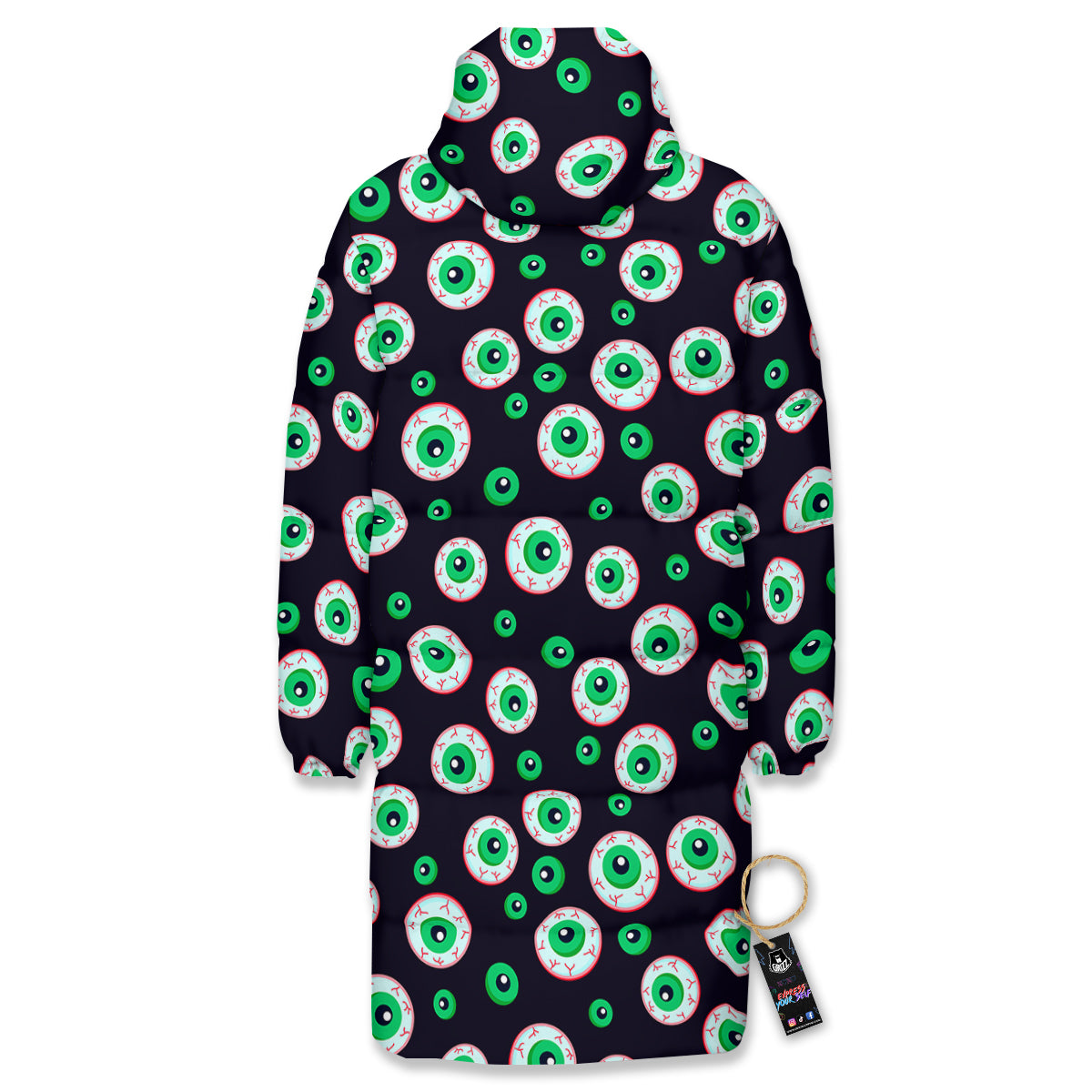 Zombie Eyeball Print Pattern Long Down Jacket-grizzshop
