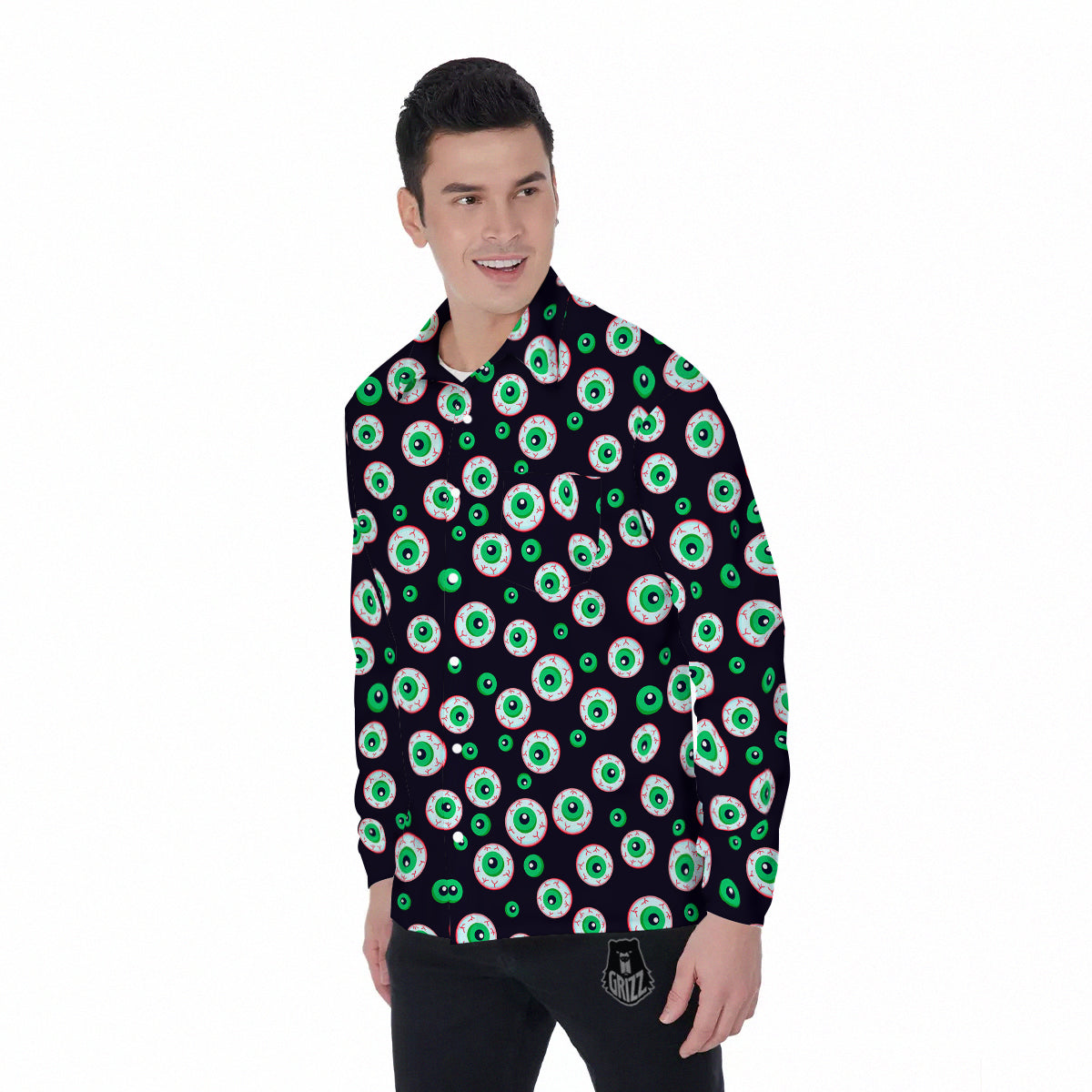 Zombie Eyeball Print Pattern Men's Long Sleeve Shirts-grizzshop