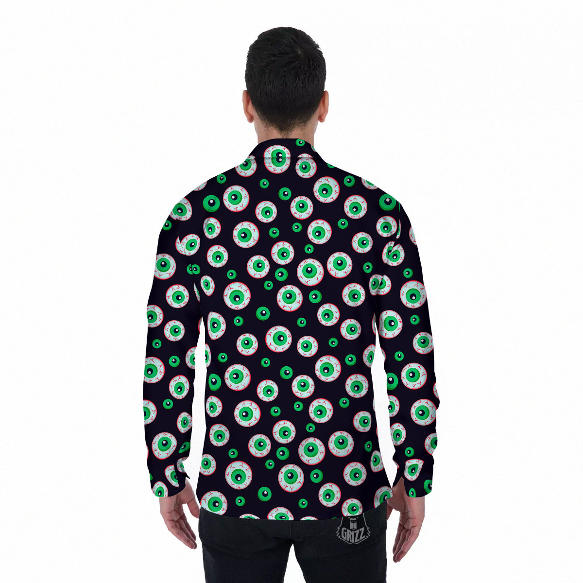Zombie Eyeball Print Pattern Men's Long Sleeve Shirts-grizzshop