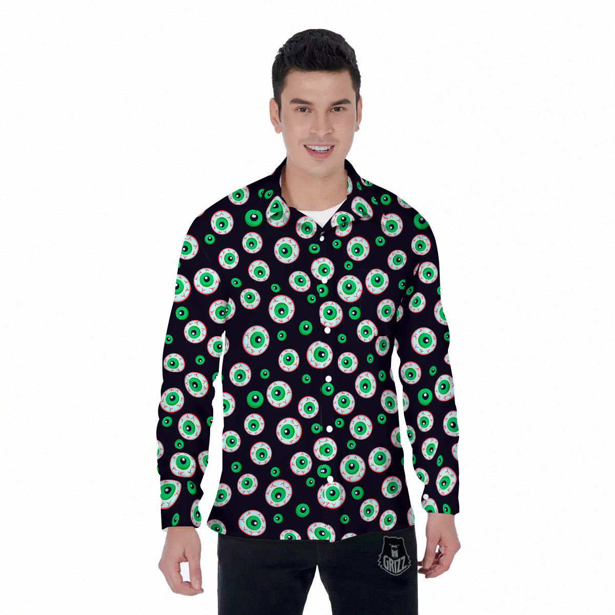 Zombie Eyeball Print Pattern Men's Long Sleeve Shirts-grizzshop