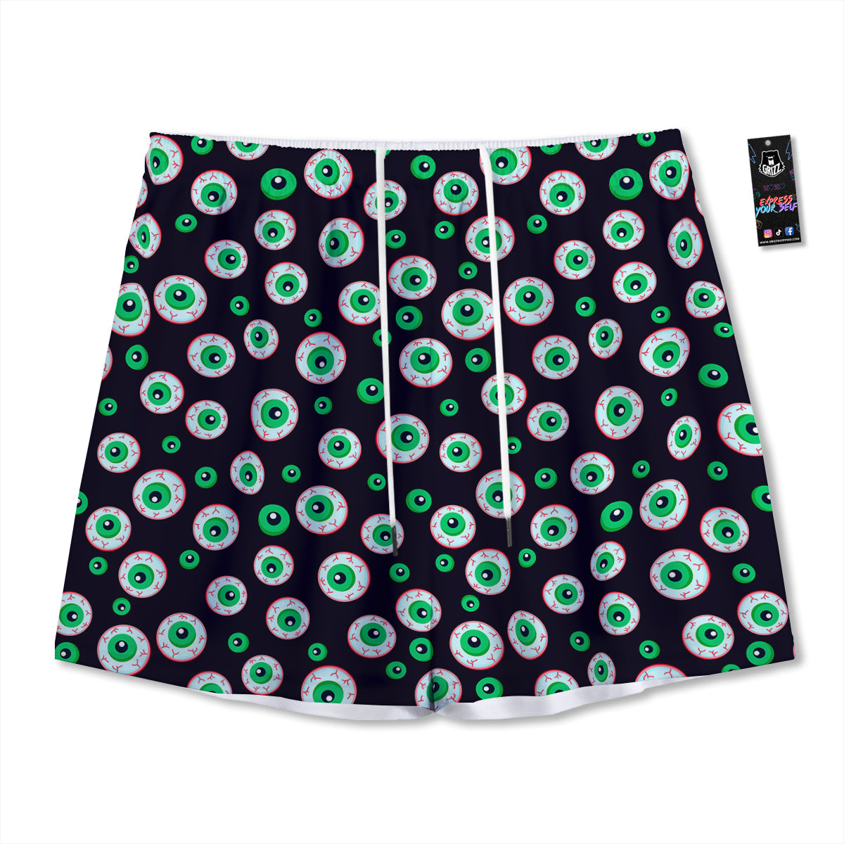 Zombie Eyeball Print Pattern Mesh Shorts-grizzshop