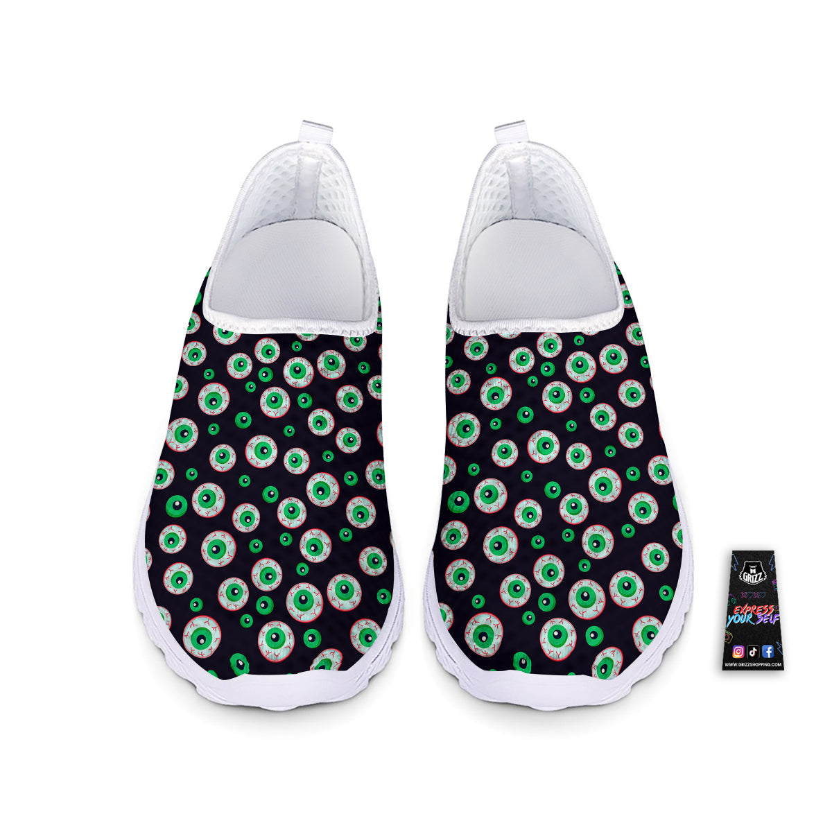 Zombie Eyeball Print Pattern Nurse Shoes-grizzshop