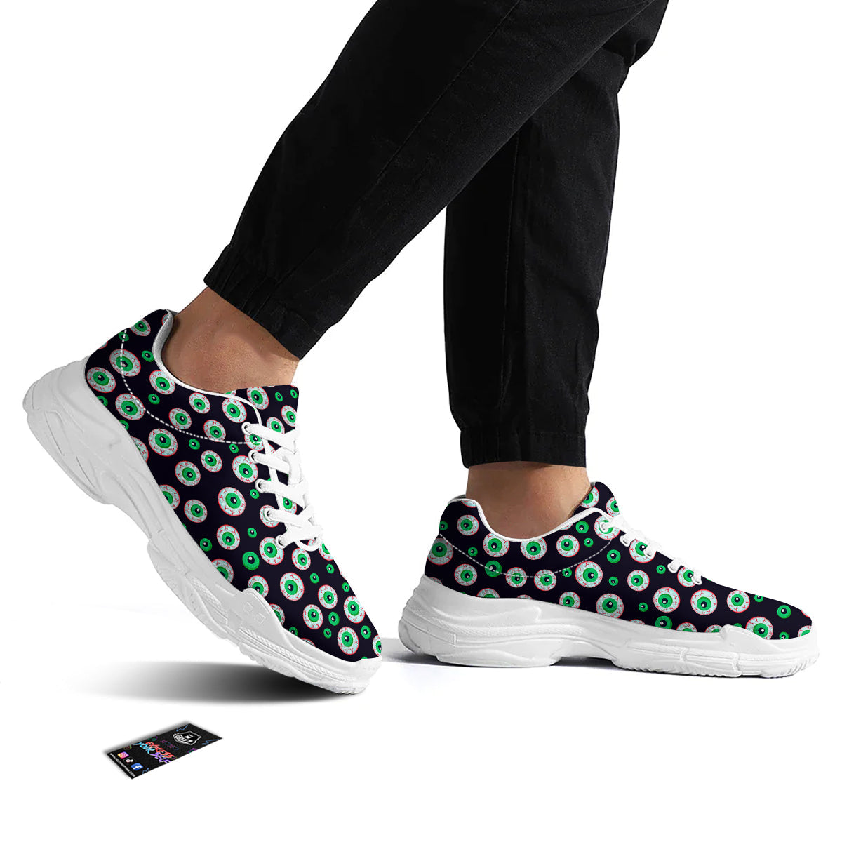 Zombie Eyeball Print Pattern White Chunky Shoes-grizzshop