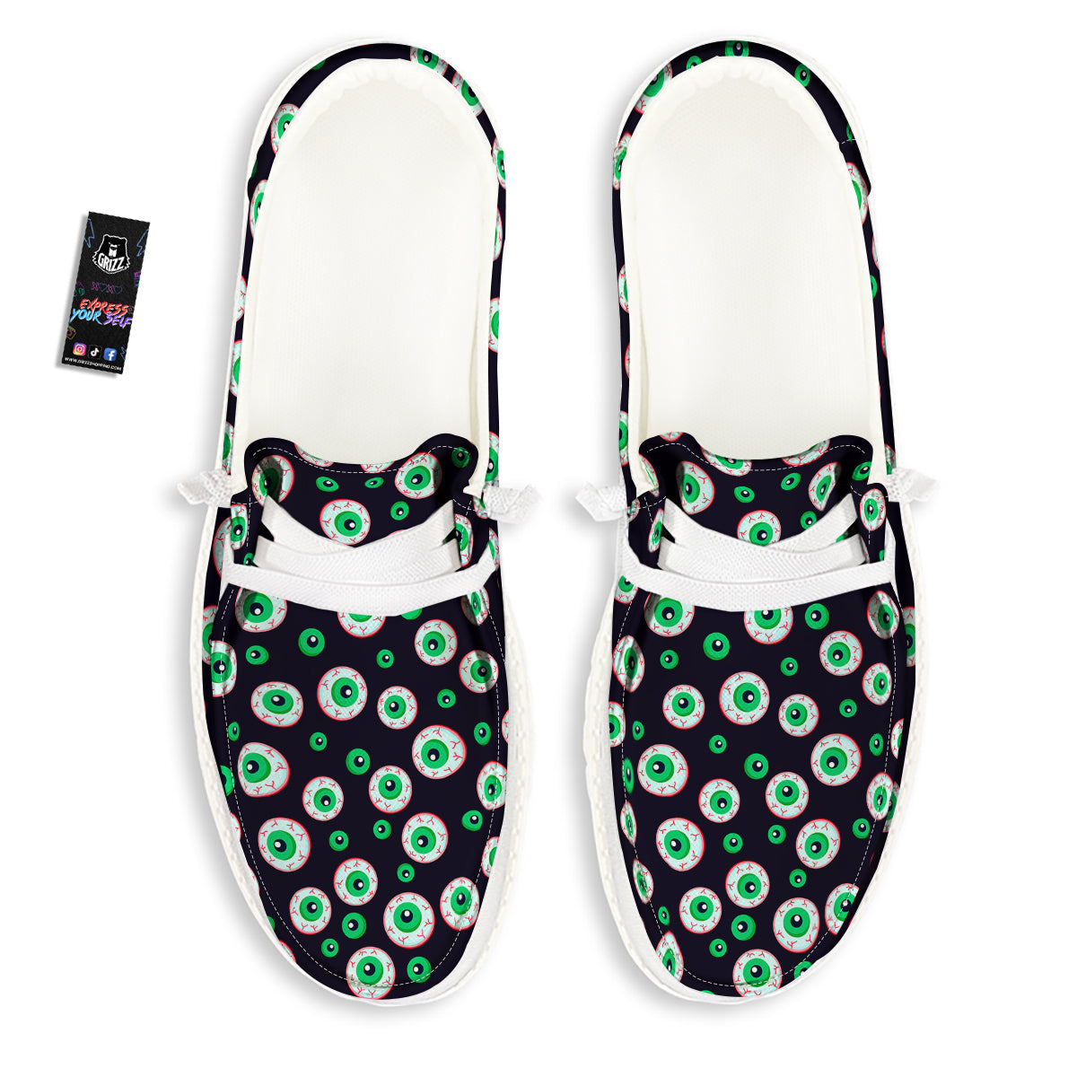 Zombie Eyeball Print Pattern White Loafers-grizzshop
