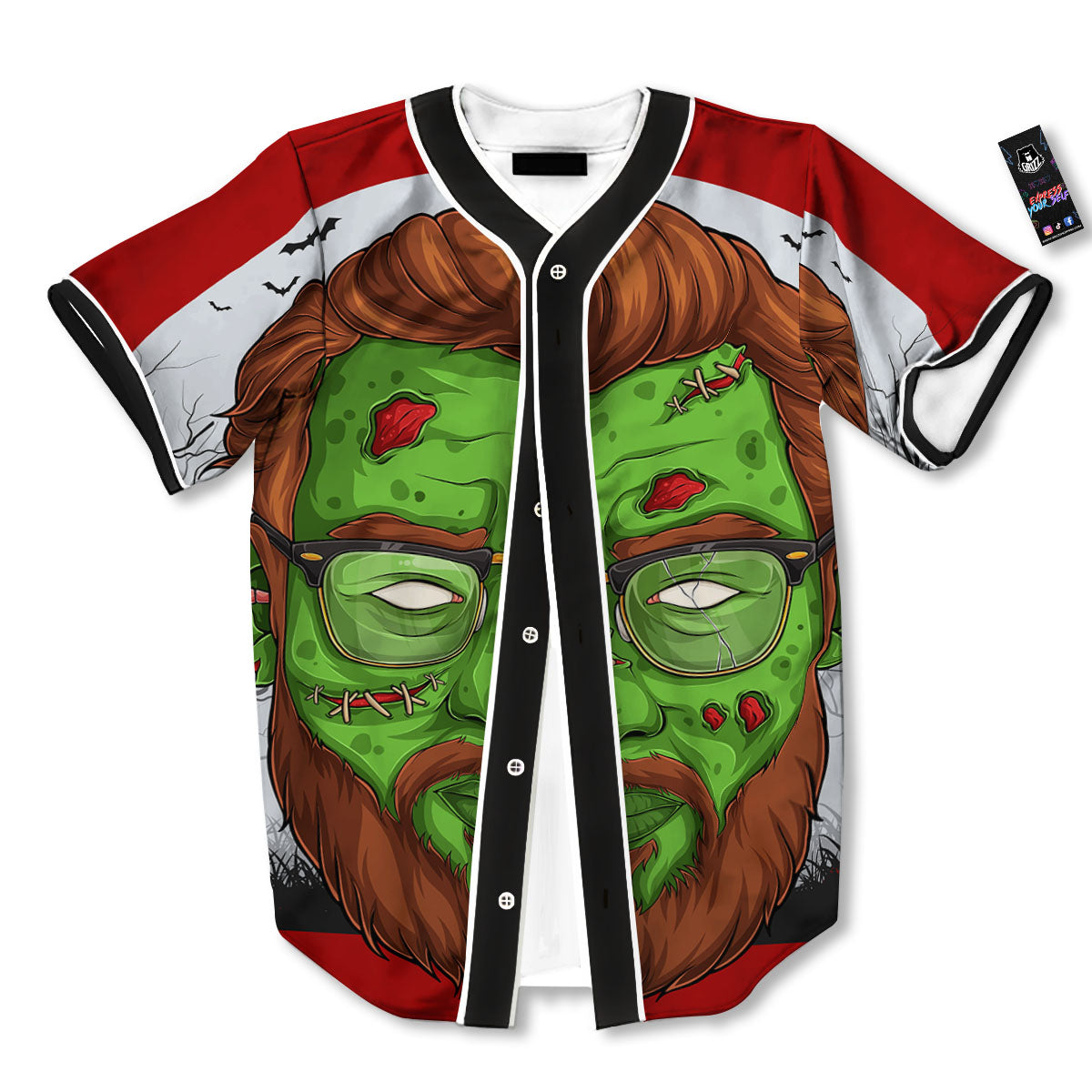 Zombie Face Halloween Character Print Baseball Jersey-grizzshop