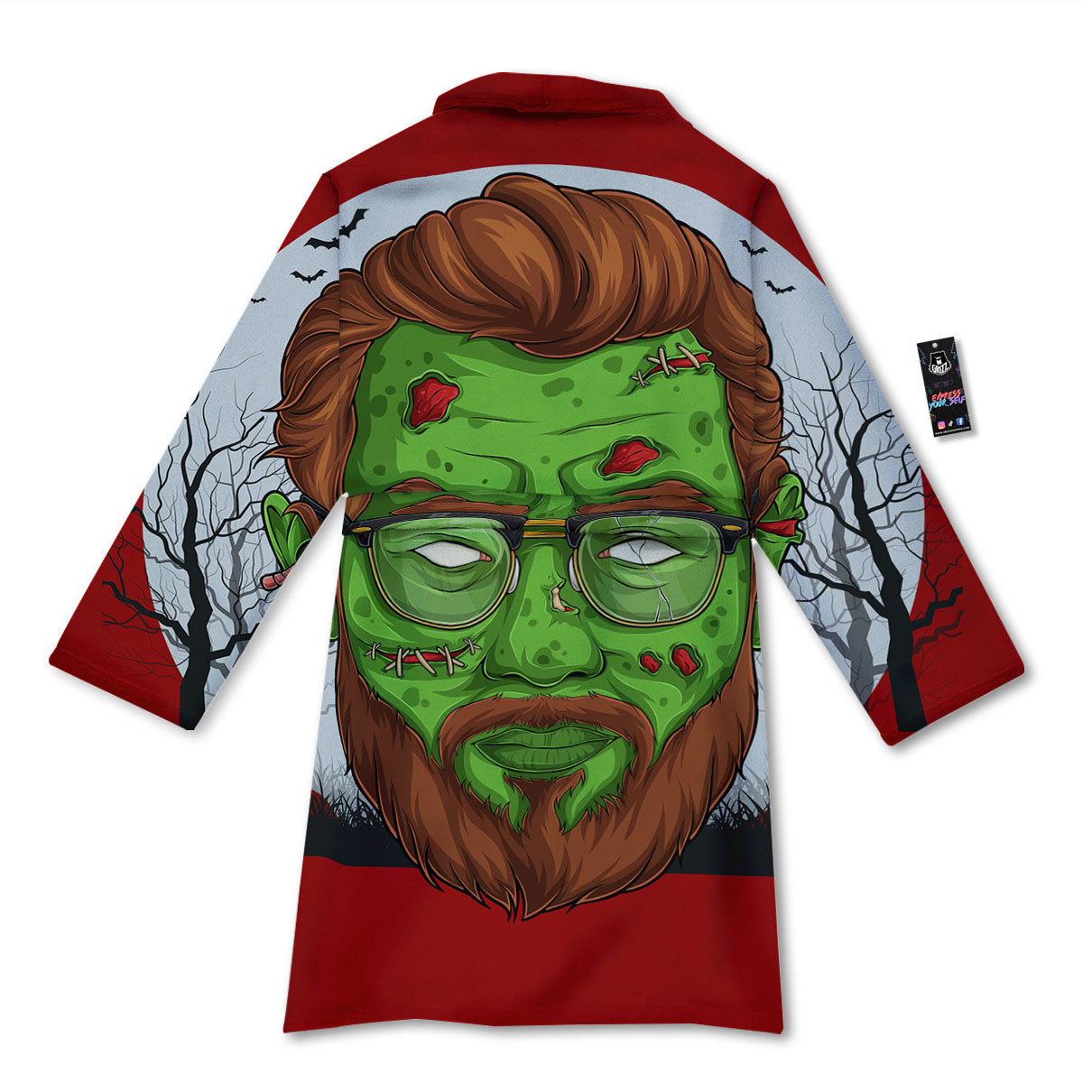 Zombie Face Halloween Character Print Bathrobe-grizzshop