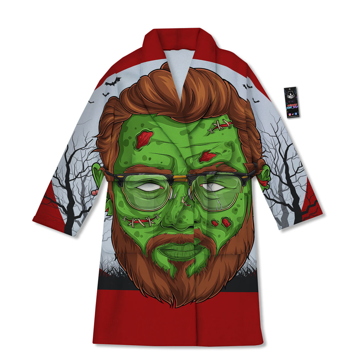Zombie Face Halloween Character Print Bathrobe-grizzshop