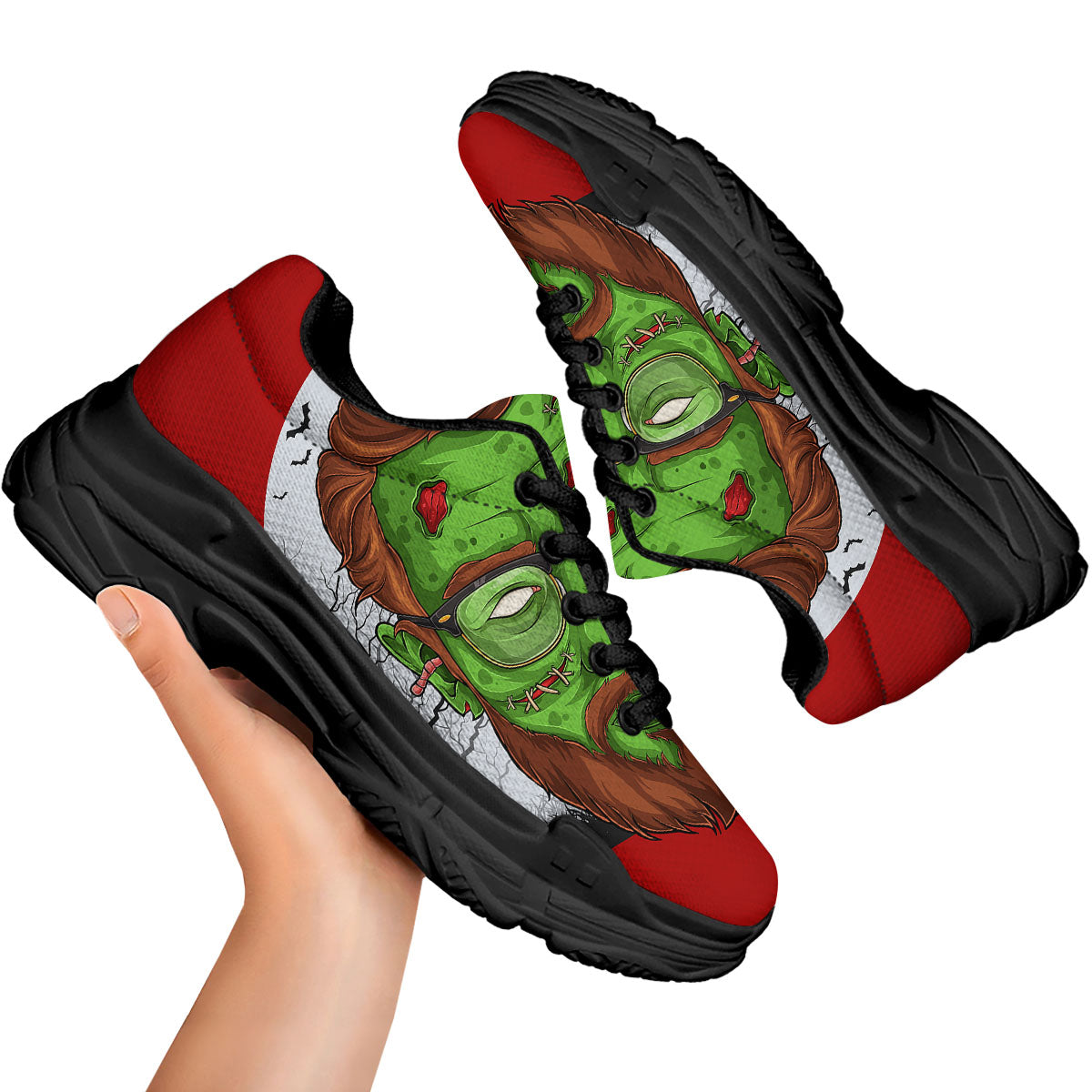 Zombie Face Halloween Character Print Black Chunky Shoes-grizzshop