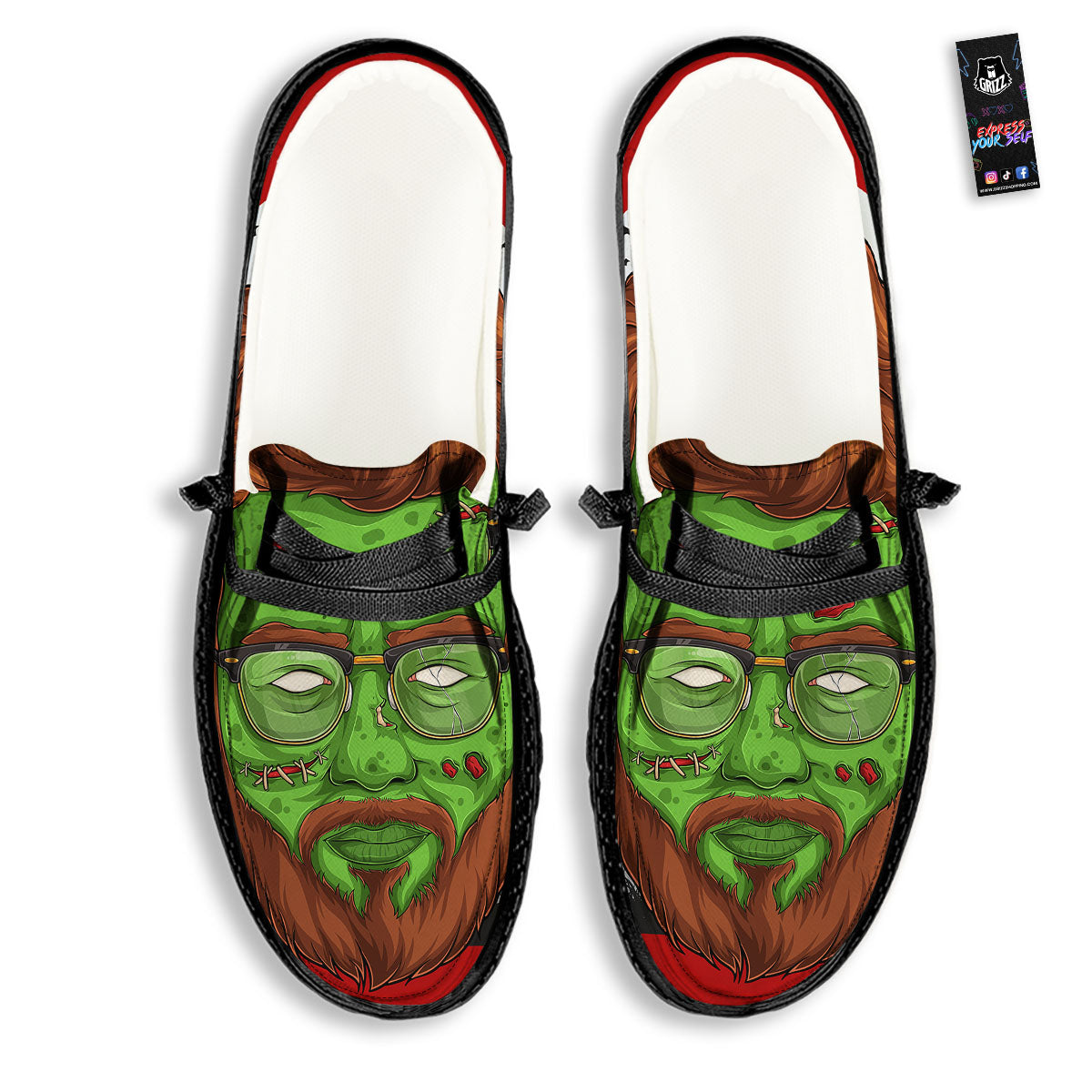 Zombie Face Halloween Character Print Black Loafers-grizzshop