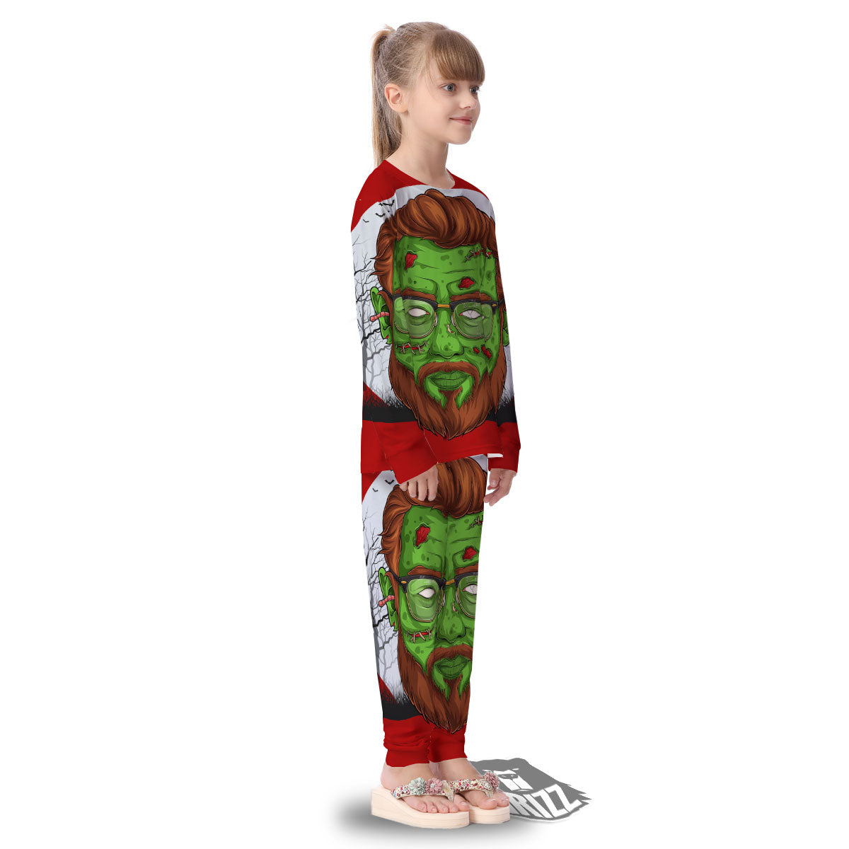 Zombie Face Halloween Character Print Kid's Pajamas-grizzshop