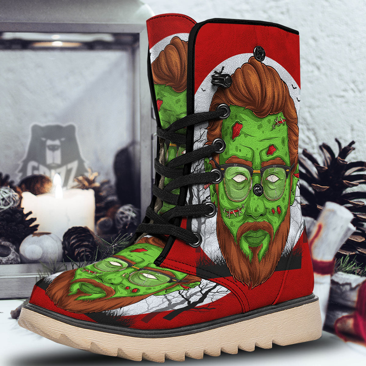 Zombie Face Halloween Character Print Snow Boots-grizzshop