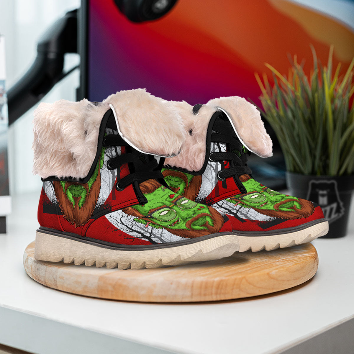 Zombie Face Halloween Character Print Snow Boots-grizzshop