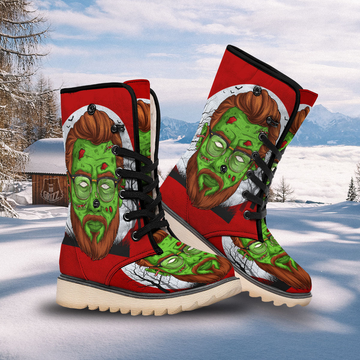 Zombie Face Halloween Character Print Snow Boots-grizzshop