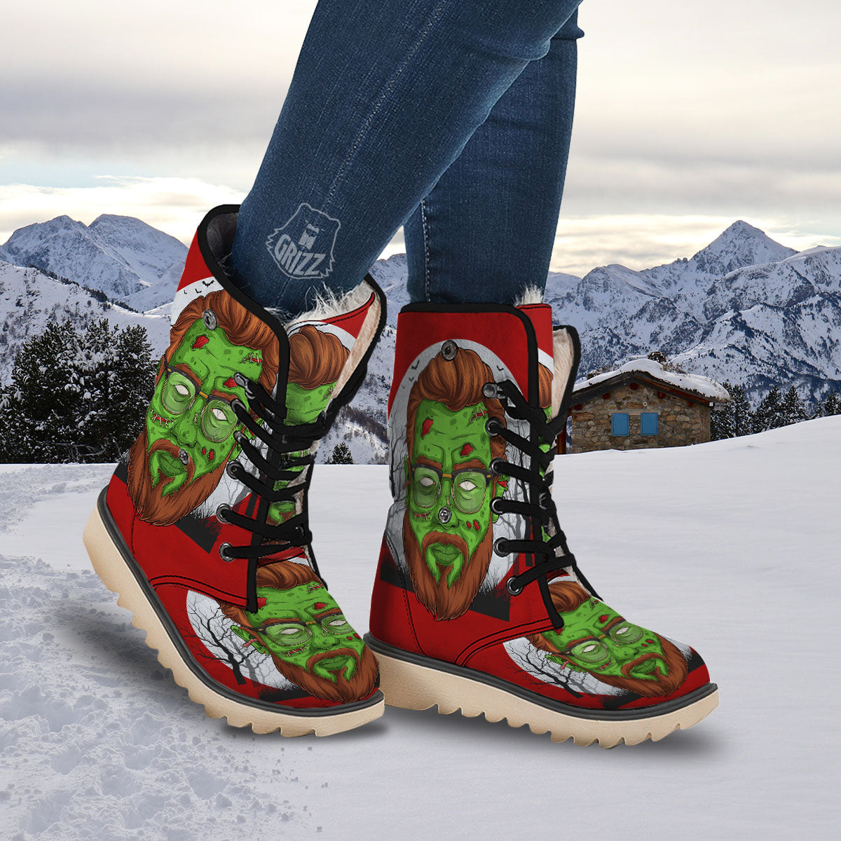 Zombie Face Halloween Character Print Snow Boots-grizzshop