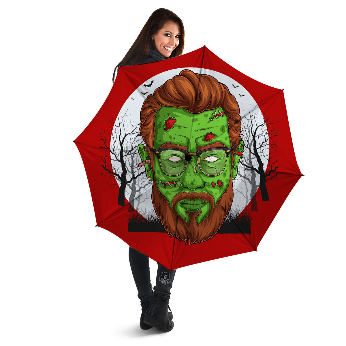 Zombie Face Halloween Character Print Umbrella-grizzshop
