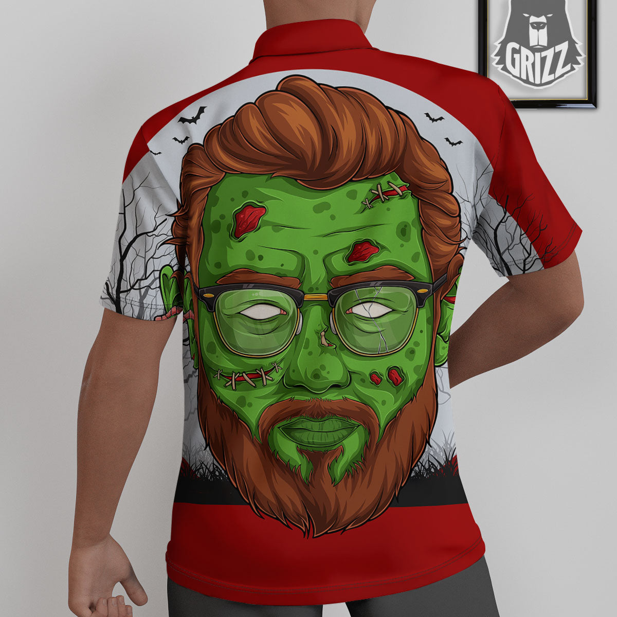 Zombie Face Halloween Character Print Untucked Shirts-grizzshop