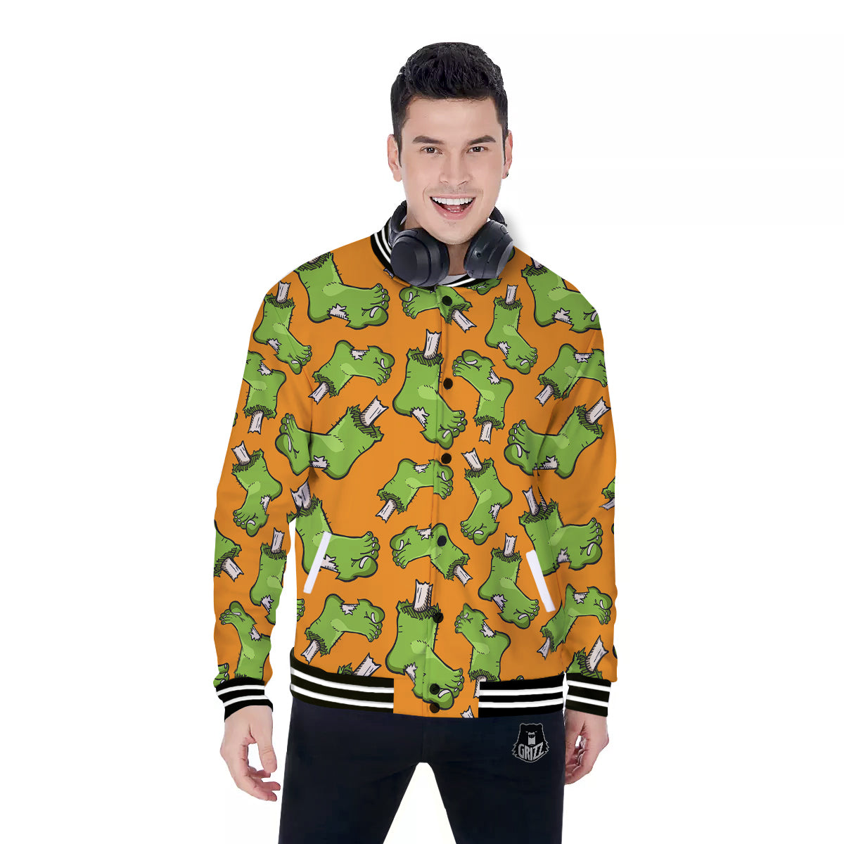 Zombie Foot Print Pattern Baseball Jacket-grizzshop