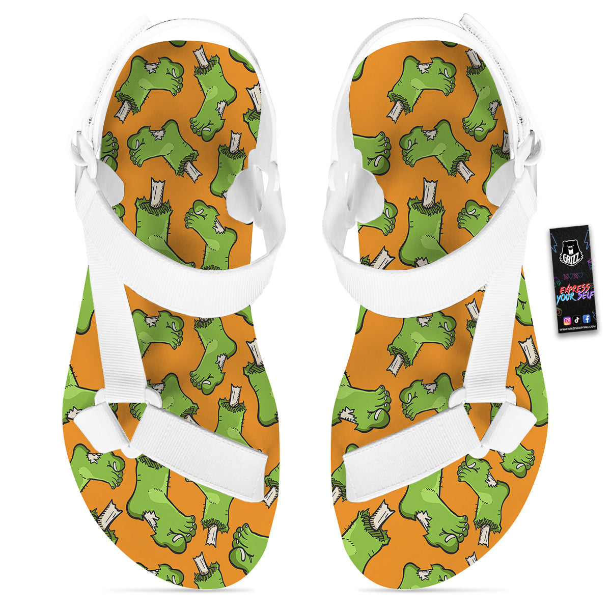 Zombie Foot Print Pattern White Open Toe Sandals-grizzshop