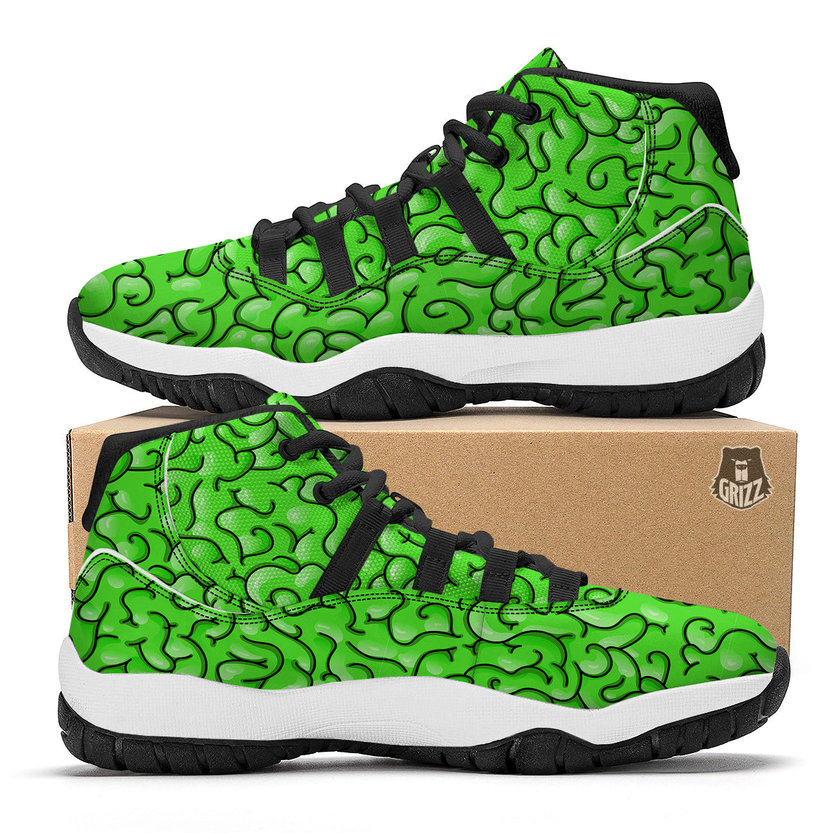 Zombie Green Brain Print Pattern Black Bball Shoes-grizzshop