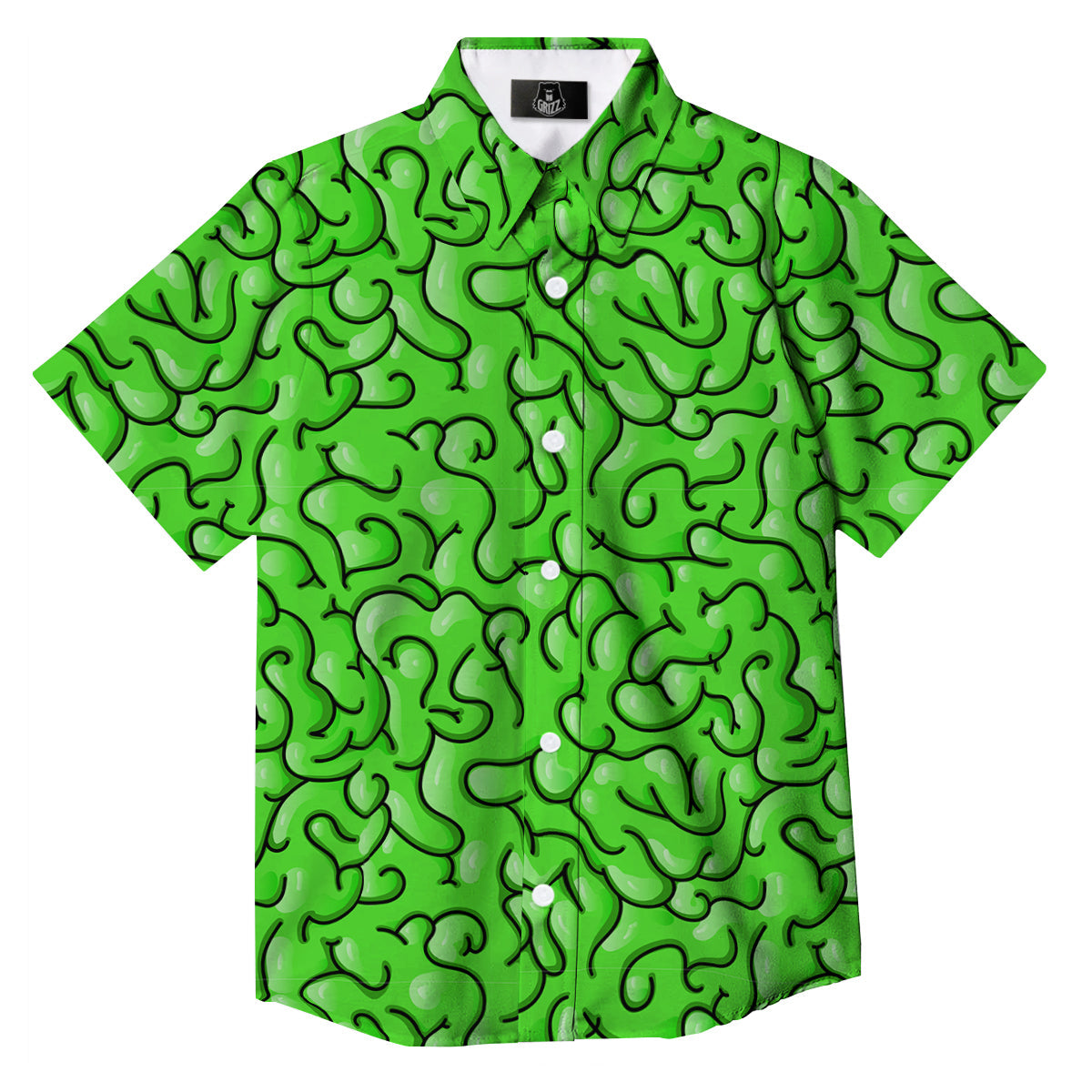 Zombie Green Brain Print Pattern Button Up Shirt-grizzshop