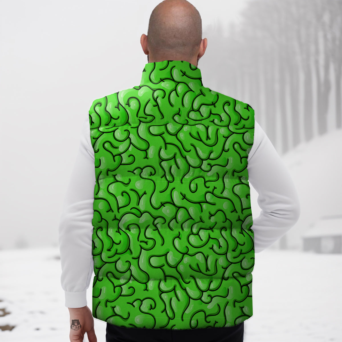 Zombie Green Brain Print Pattern Down Vest-grizzshop