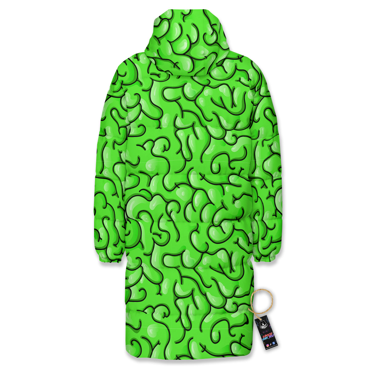 Zombie Green Brain Print Pattern Long Down Jacket-grizzshop