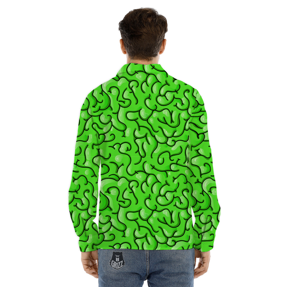 Zombie Green Brain Print Pattern Men's Dress Shirts-grizzshop