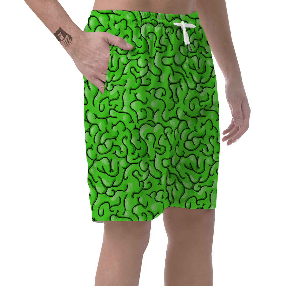 Zombie Green Brain Print Pattern Men's Shorts-grizzshop