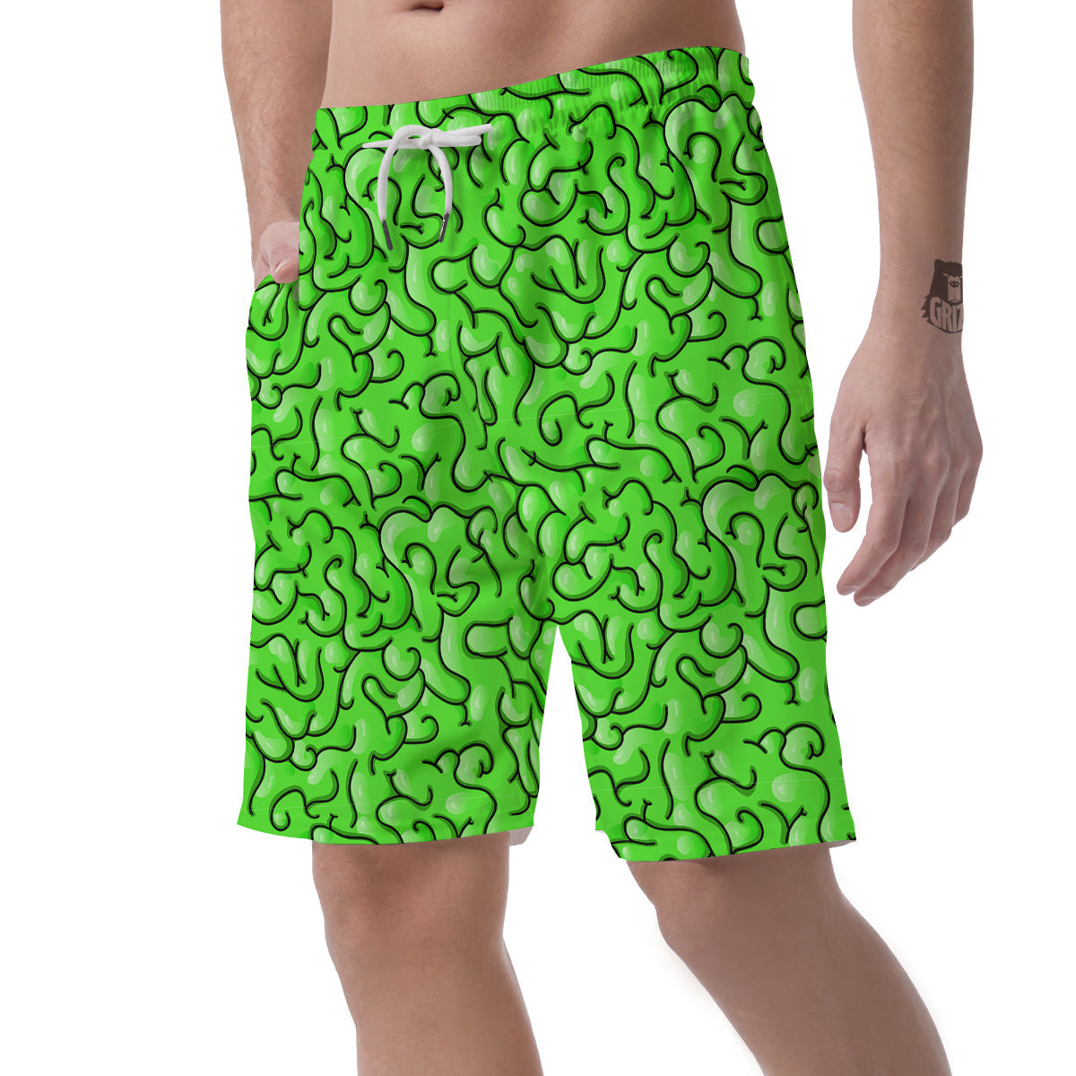 Zombie Green Brain Print Pattern Men's Shorts-grizzshop
