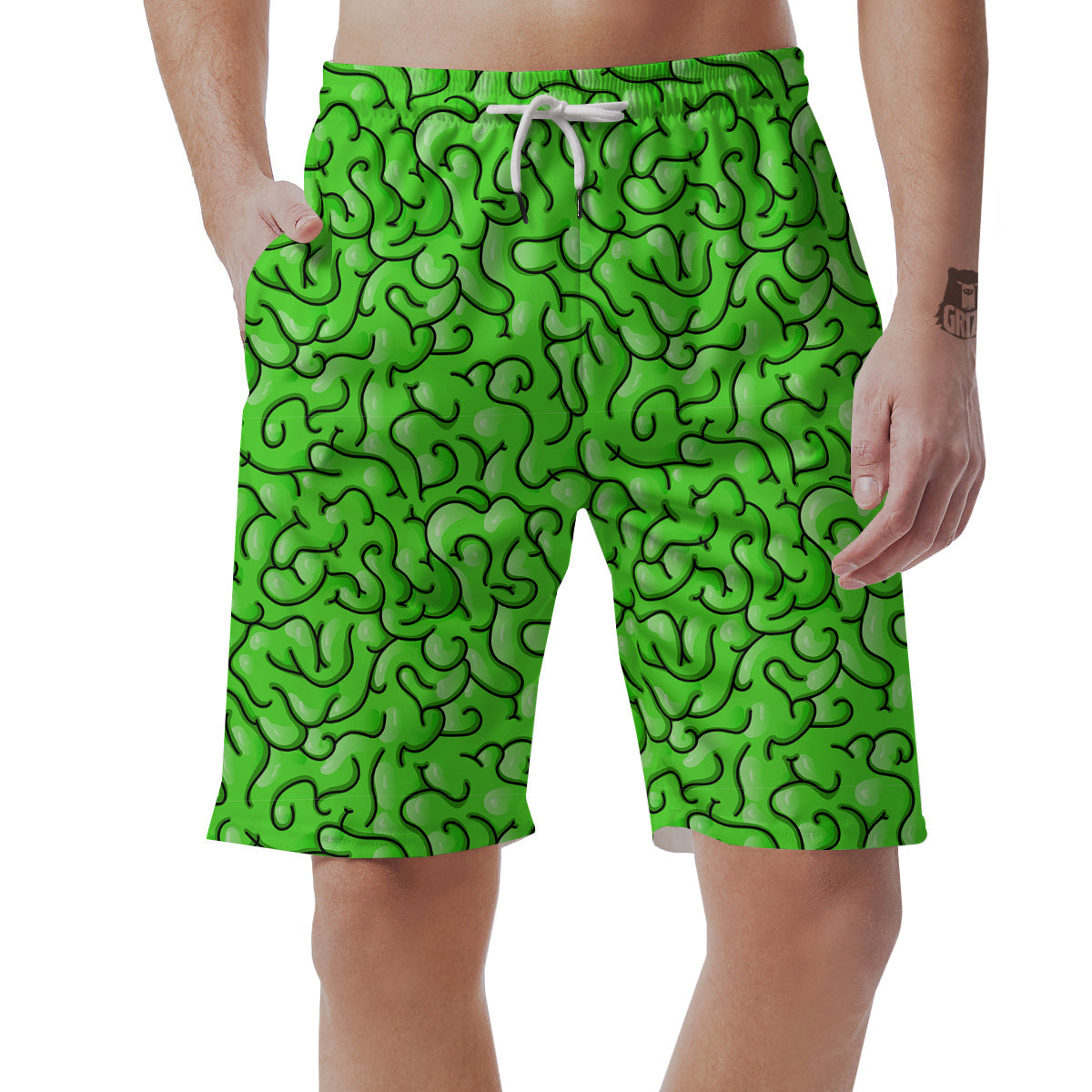 Zombie Green Brain Print Pattern Men's Shorts-grizzshop